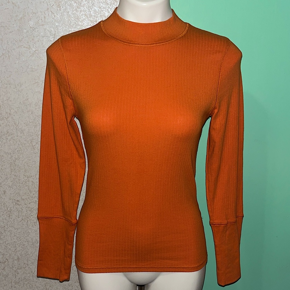 orange ribbed mock neck long sleeve
